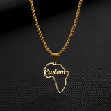 Africa Map Name Necklace Stainless Steel Hollow Pendant Jewelry