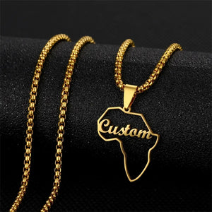 Africa Map Name Necklace Stainless Steel Hollow Pendant Jewelry