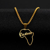 Africa Map Name Necklace Stainless Steel Hollow Pendant Jewelry