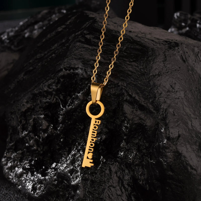 Key Name Necklace Women Stainless Steel Personalized Letter Nameplate Pendant