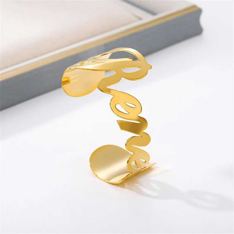 Large Size Name Open Bangle Stainless Steel Women's Jewelry