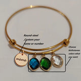 Name Bracelet With Birthstone Engraved Name Bangle Family Women Birthday's