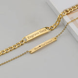 Men's Stainless Steel Words Bar Chain Bracelet Engraving Name Bangle