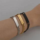 Men's Stainless Steel Words Bar Chain Bracelet Engraving Name Bangle