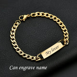 Men's Stainless Steel Words Bar Chain Bracelet Engraving Name Bangle
