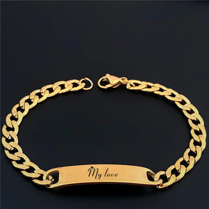 Stainless Steel Words Bar Bracelet Men Engraving Name Bangle