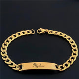 Stainless Steel Words Bar Bracelet Men Engraving Name Bangle