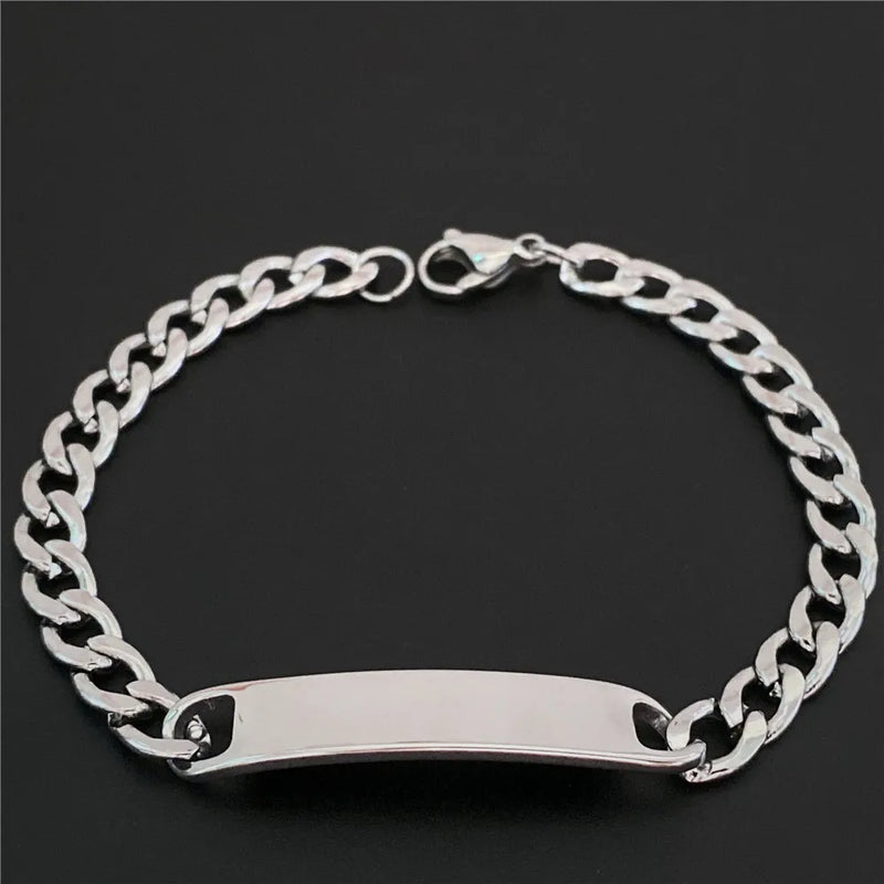 Stainless Steel Words Bar Bracelet Men Engraving Name Bangle