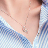 Cat Moon Pendant Silver Necklace Charm Box Chain Kitten