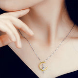 Cat Moon Pendant Silver Necklace Charm Box Chain Kitten