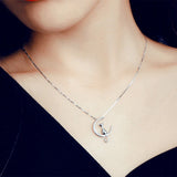 Cat Moon Pendant Silver Necklace Charm Box Chain Kitten