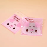 100pcs Happy Cat and Pink Pig Self Adhesive Pouches Cookies Package