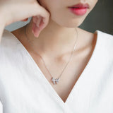 Bow Pendant Necklace 925 Sterling Silver Choker Women Wedding Jewelry