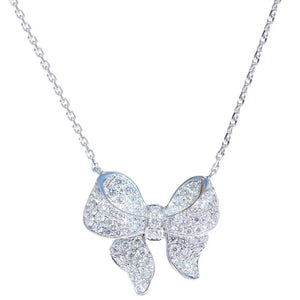 Bow Pendant Necklace 925 Sterling Silver Choker Women Wedding Jewelry