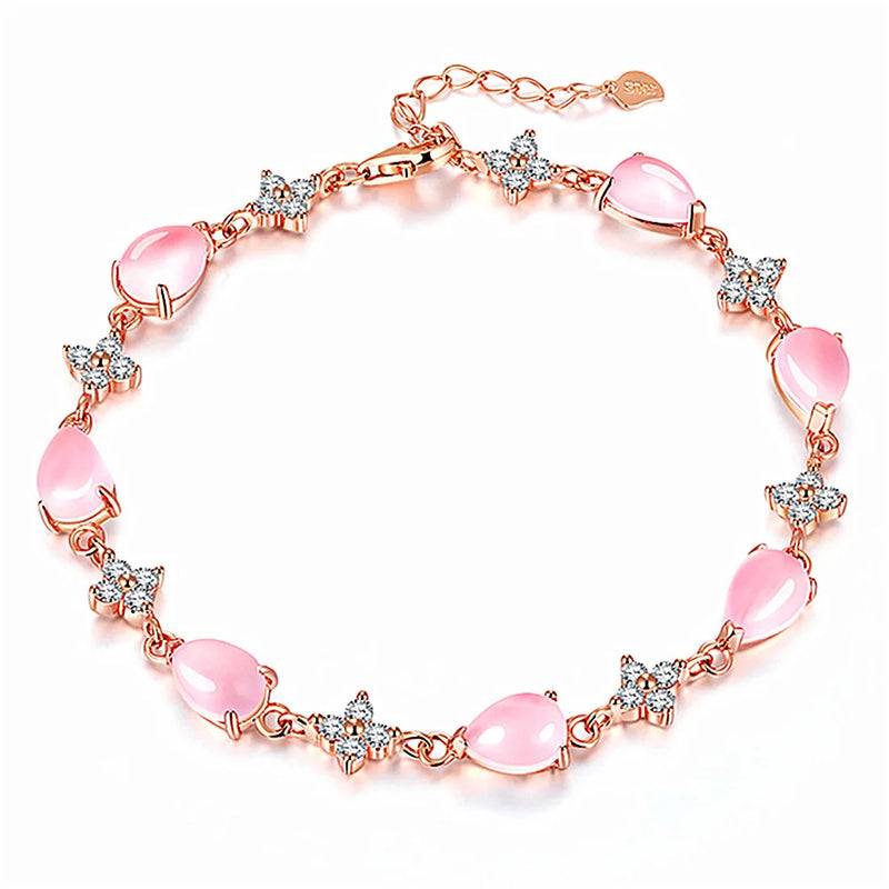 Clover Pink Crystal Zircon Chain Bracelet for Women