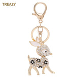 Deer Keychain Enamel Crystal Key Holder Bag Charm 3 Colors