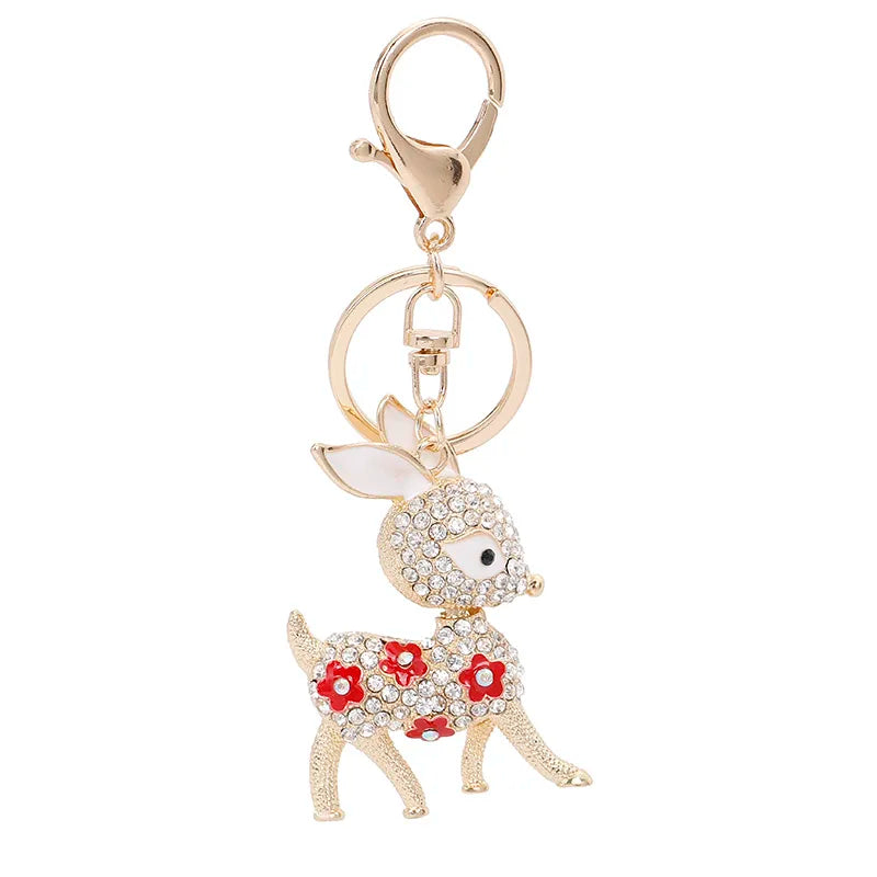 Deer Keychain Enamel Crystal Key Holder Bag Charm 3 Colors