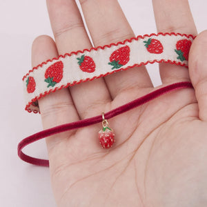 Strawberry Pendant Velvet Choker Necklace for Women