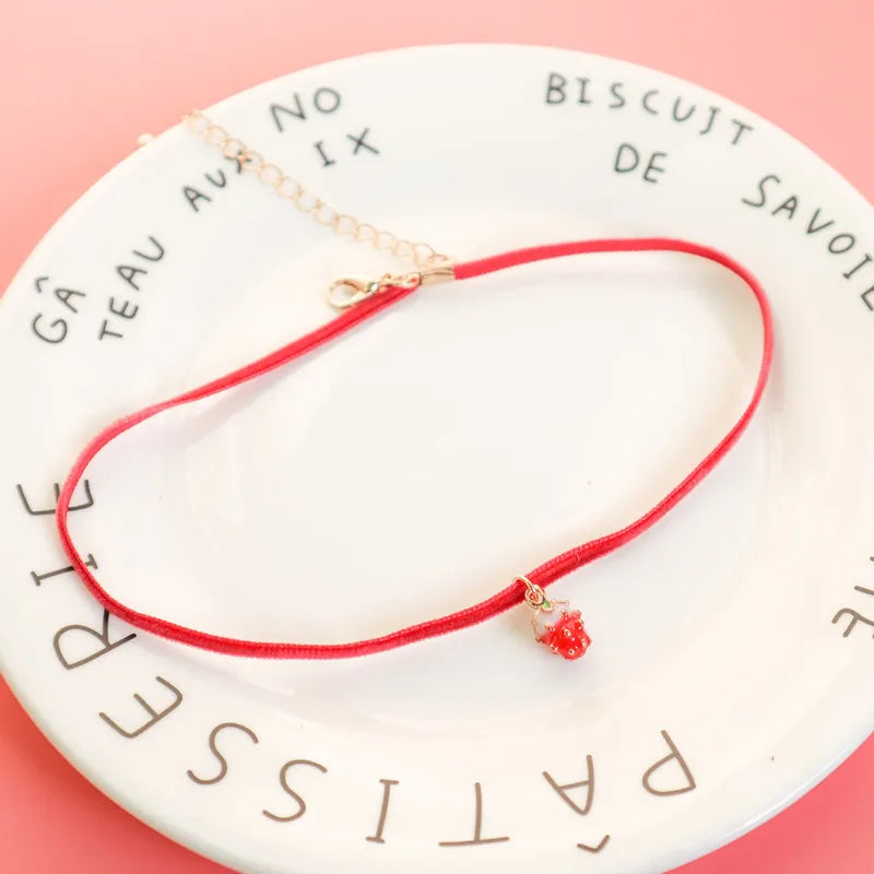 Strawberry Pendant Velvet Choker Necklace for Women