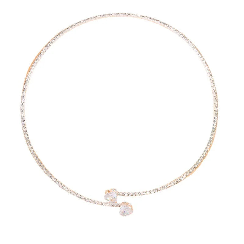 Rhinestone Heart Choker Necklace Open Collar Jewelry