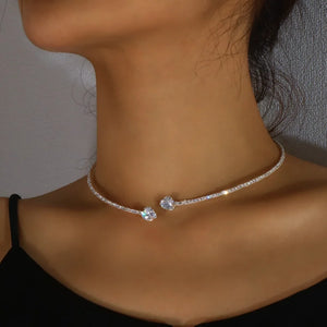 Rhinestone Heart Choker Necklace Open Collar Jewelry