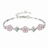 Pink Crystal Zircon Diamonds Chain Bracelet Silver Jewelry