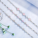 Pink Crystal Zircon Diamonds Chain Bracelet Silver Jewelry