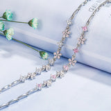 Pink Crystal Zircon Diamonds Chain Bracelet Silver Jewelry