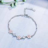 Pink Crystal Zircon Diamonds Chain Bracelet Silver Jewelry