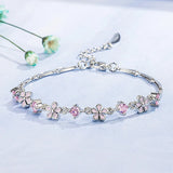Pink Crystal Zircon Diamonds Chain Bracelet Silver Jewelry