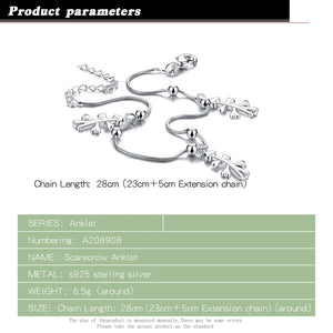 Scarecrow Anklet 925 Silver Women's Round Bead Snake Chain Beach Party Gift
