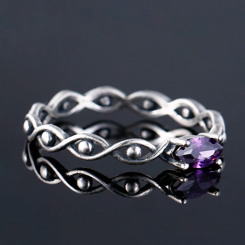 Vintage 925 Silver Ring with CZ Stone Twist Band