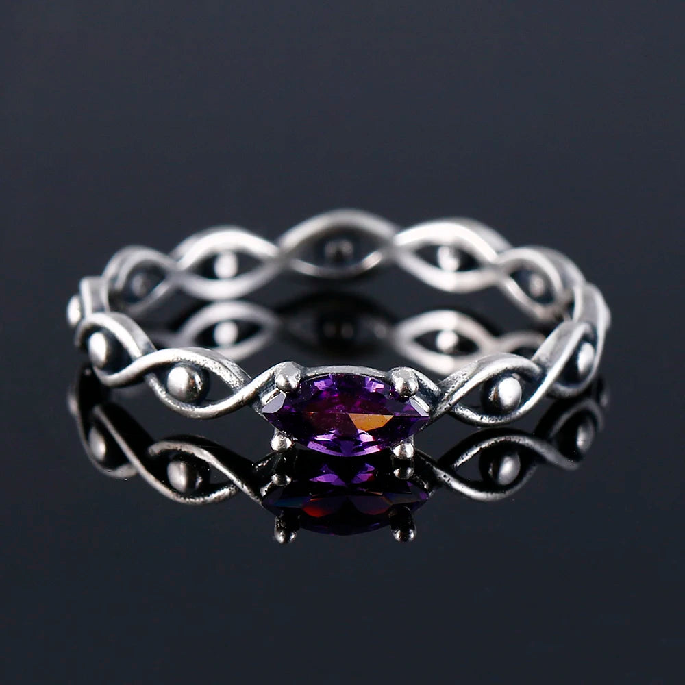 Vintage 925 Silver Ring with CZ Stone Twist Band