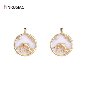 Whale & Fish Tail Round Pendant, DIY Jewelry Necklace 14k Plated Brass Part