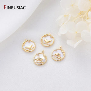 Whale & Fish Tail Round Pendant, DIY Jewelry Necklace 14k Plated Brass Part