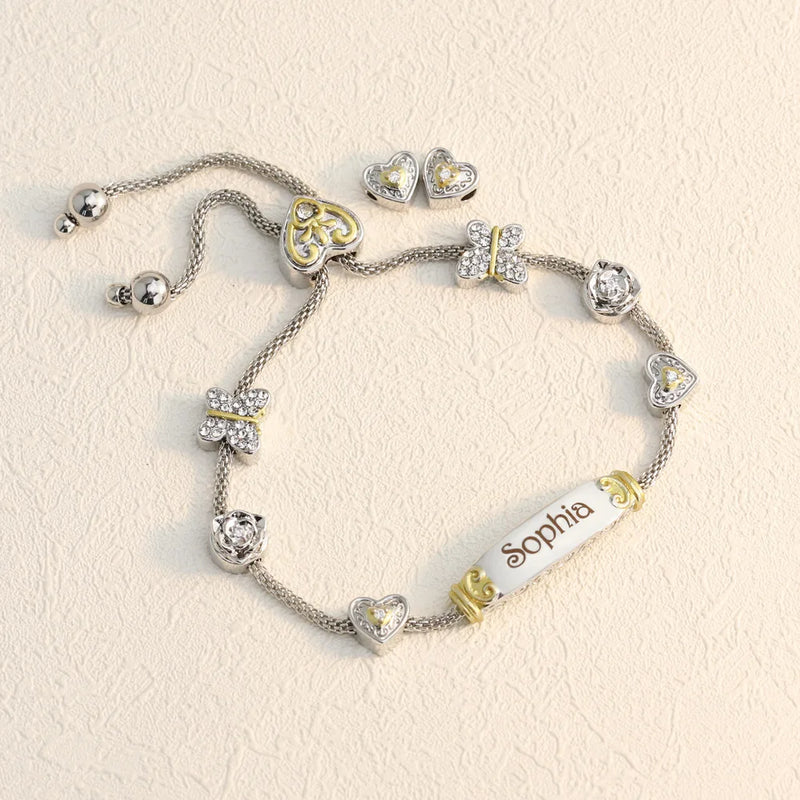 Mom/Daughter Heart Butterfly Name Bracelets Set