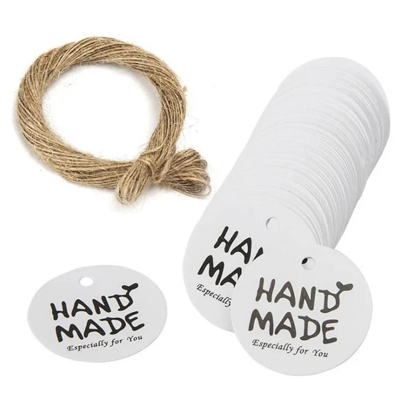 100 Round Brown Card Packing Labels with Hemp Rope