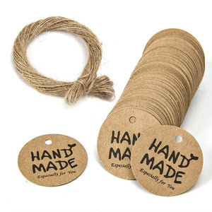 100 Round Brown Card Packing Labels with Hemp Rope