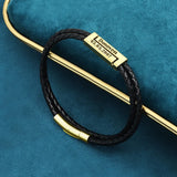 Men's Double-Layer Braided Leather Bracelet Name Date Sporty Style Gift
