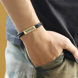 Men's Double-Layer Braided Leather Bracelet Name Date Sporty Style Gift