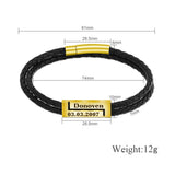 Men's Double-Layer Braided Leather Bracelet Name Date Sporty Style Gift