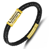 Men's Double-Layer Braided Leather Bracelet Name Date Sporty Style Gift