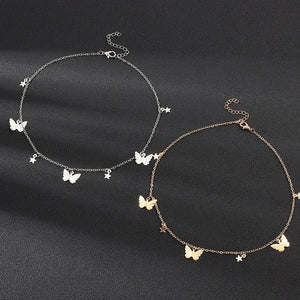 Star Butterfly Necklace Silver Pendant Choker Female Party Jewelry Gift