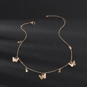 Star Butterfly Necklace Silver Pendant Choker Female Party Jewelry Gift