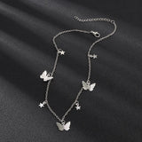 Star Butterfly Necklace Silver Pendant Choker Female Party Jewelry Gift
