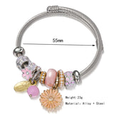 Boho Daisy Flower Cuff Bracelet Stainless Steel Pearls Bead Charms Jewelry