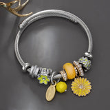 Boho Daisy Flower Cuff Bracelet Stainless Steel Pearls Bead Charms Jewelry