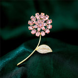 Dandelion Pink Yellow Zircon Brooch Pin Women Brooches Annual Party