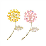 Dandelion Pink Yellow Zircon Brooch Pin Women Brooches Annual Party
