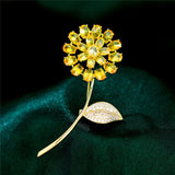 Dandelion Pink Yellow Zircon Brooch Pin Women Brooches Annual Party